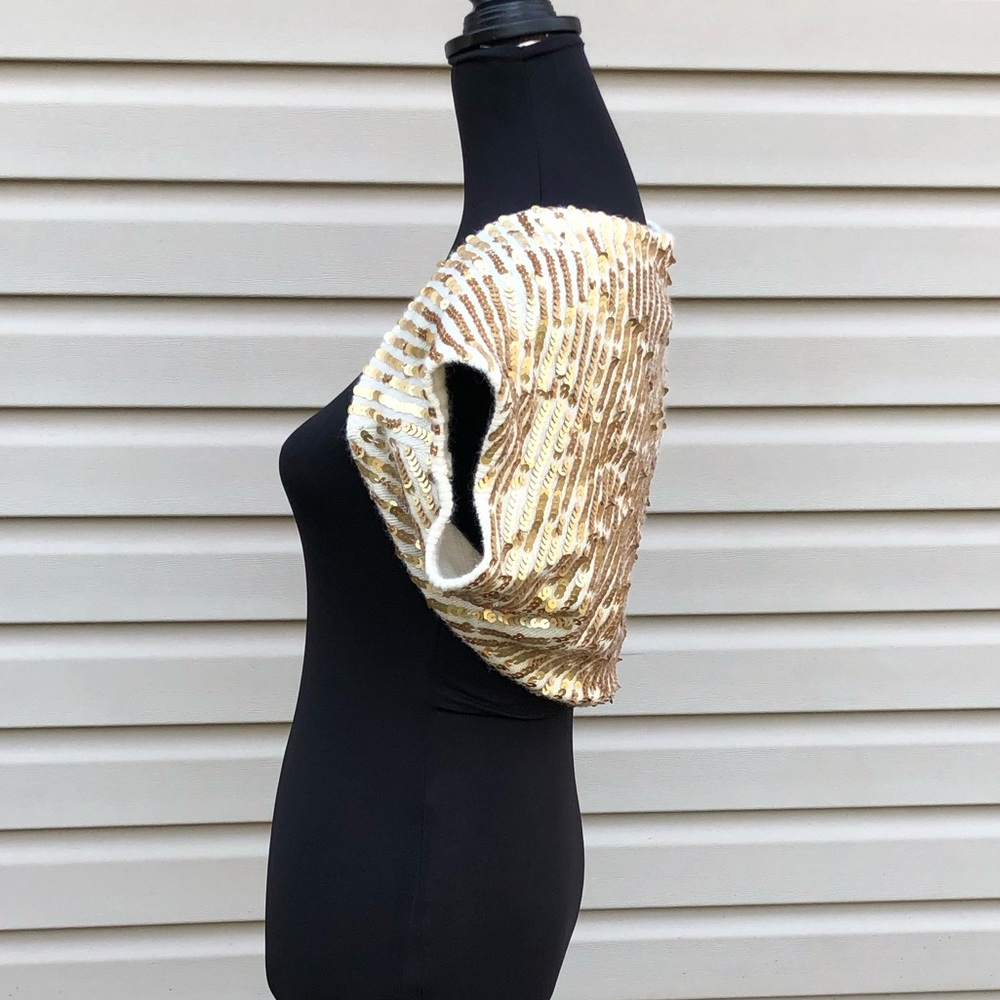 NWT Arden B. Cream Gold Sequin Sweater Shrug